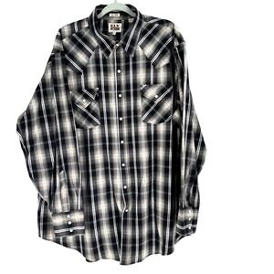 Ely Cattleman Tall Man Pearl Snap Western Shirt Men's 3XLT Plaid Rodeo Cowboy